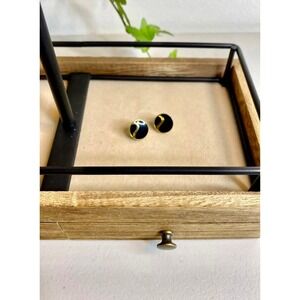 Retro Black and Gold Stud‎ Earrings